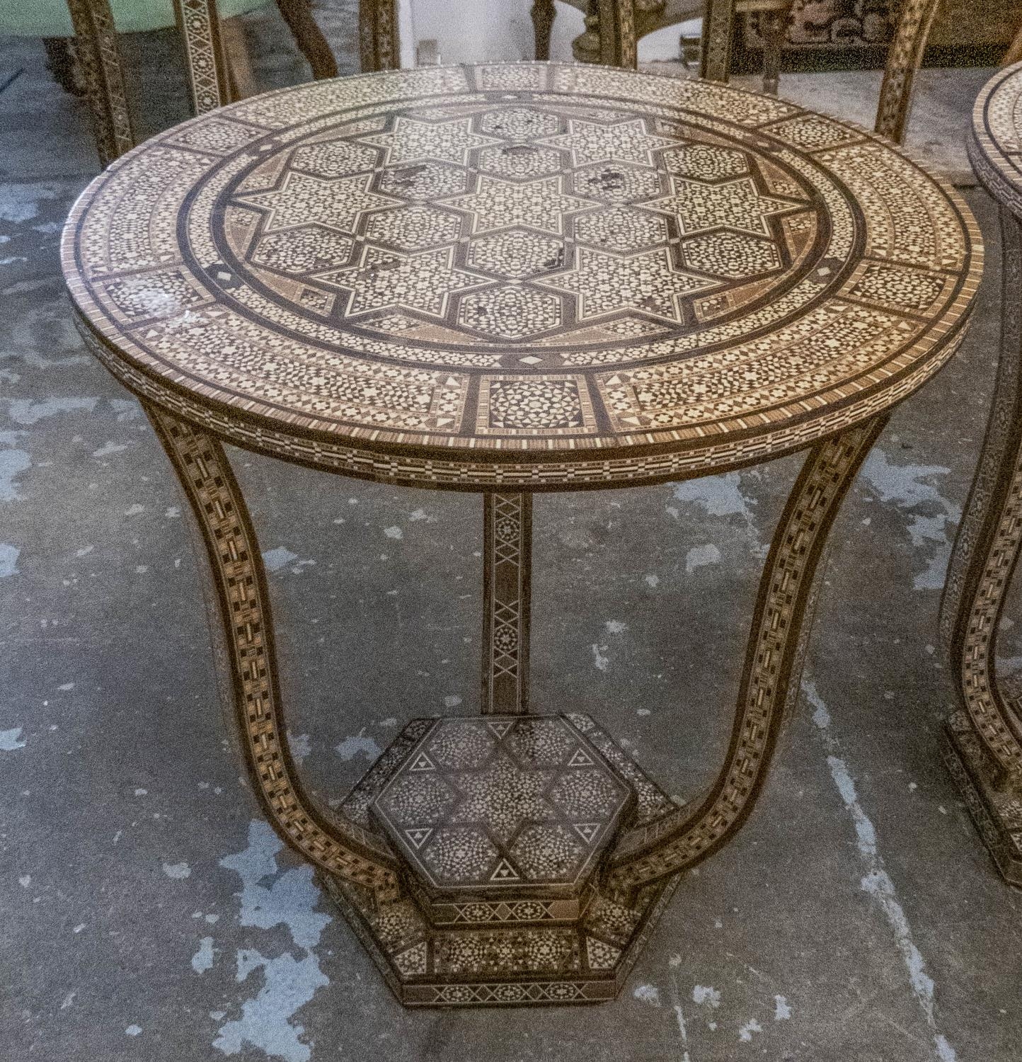 DAMASCUS TABLES, each 42cm W x 52cm H, two inlaid, circular. (2) - Image 5 of 7