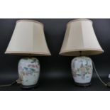 TABLE LAMPS, a pair, Chinese export style ceramic, with shades, 66cm H. (2) (with faults)