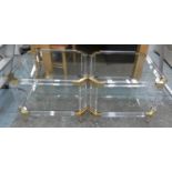 CHARLES HOLLIS JONES STYLE SIDE TABLES, a pair, 61cm W x 61cm D x 47cm H, perspex and glass. (2)