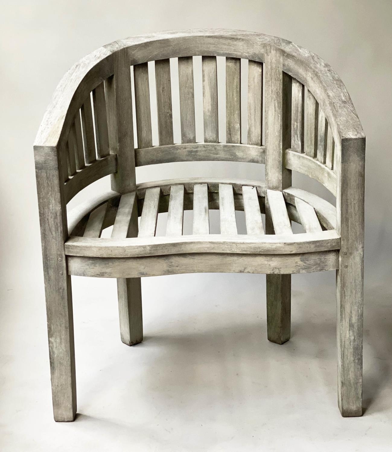 GARDEN TABLE, circular slatted weathered teak together with a Java teak garden armchair, 80cm diam x - Image 7 of 9