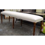 HALL SEAT, 151cm L x 47cm H x 40cm D, with linen upholstery.