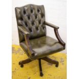 DESK CHAIR, 60cm W, green leather with height adjustable swivel seat.