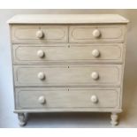 VICTORIAN PAINTED CHEST, traditionally grey painted and black lined with five drawers, 100cm W x