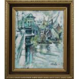 KEITH STEPHENS, 'On the Thames', oil on board, 30cm x 24cm, signed, framed.