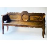 HALL BENCH, early 19th century East European painted pine, some original paint, 183cm W.