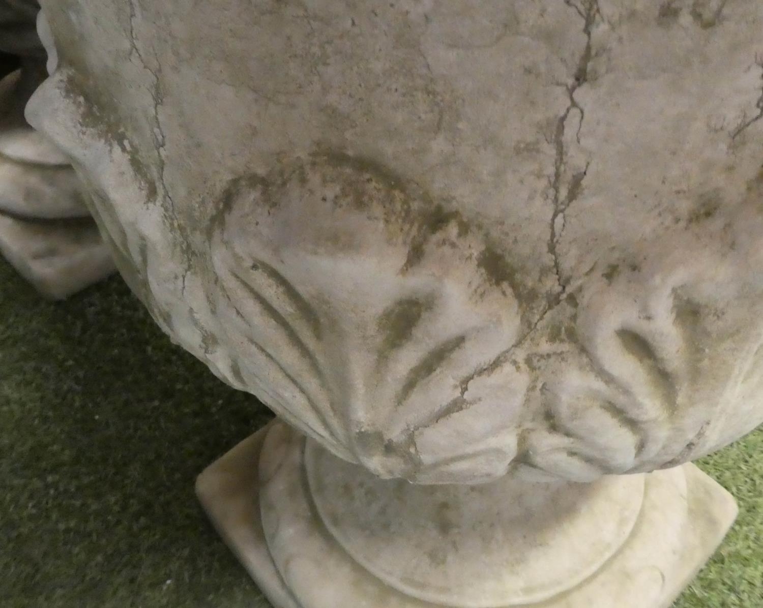 GARDEN URNS, two, with acanthus leaves, 63cm. (2) - Image 3 of 6