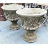 PLANTERS, two, with floral swag details, 65cm. (2)