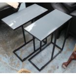MARTINI TABLES, a pair, 43cm x 20cm x 52cm, grey lacquered tops. (2)