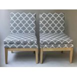 SIDE CHAIRS, a pair, lattice pattern, upholstered fabric 60cm W. (2)