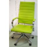 DESK CHAIR, 58cm W chrome and green leather with height adjustable swivel seat. (with faults)
