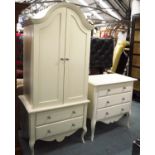 BEDROOM SET, including linen press and chest of drawers. (2)