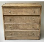 CHEST, vintage bamboo framed and cane wicker panelled with four long drawers, 93cm x 45cm D x 91cm