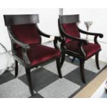 GEORGE SMITH OPEN ARMCHAIRS, a pair, 95cm H. (2)