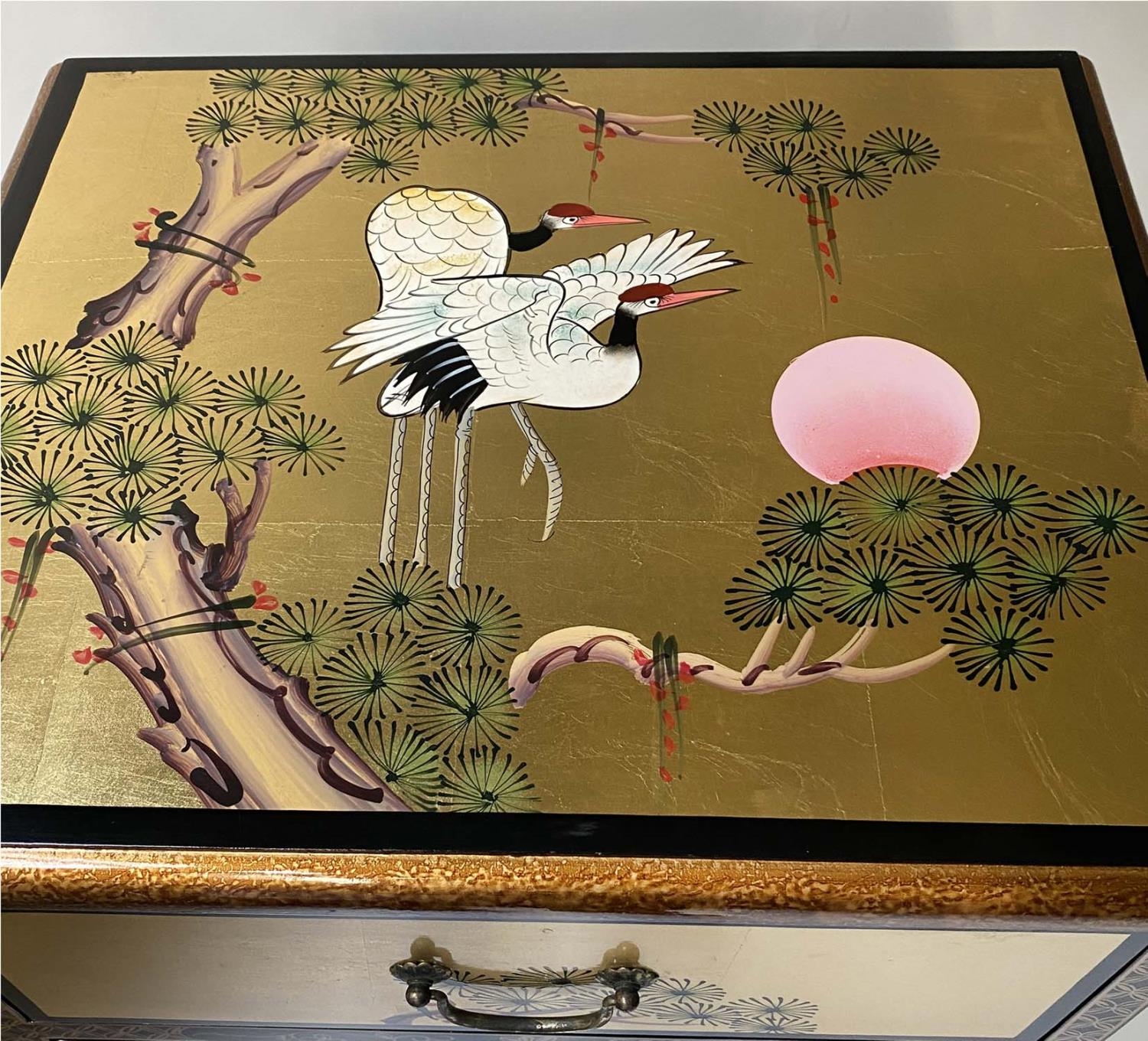 TALL CHEST, 50cm W x 40cm D x 107cm H, Chinese leaf gilded and hand painted with five drawers. - Image 4 of 6