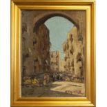 GIUSEPPE RISPOLI (1882-1960) 'Mercato Napoli', oil on canvas, laid on board, 30cm x 22cm, signed and