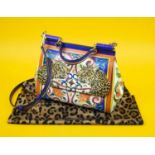 DOLCE AND GABBANA SICILY BAG, maiolica and animal print, top handle, removable shoulder strap,