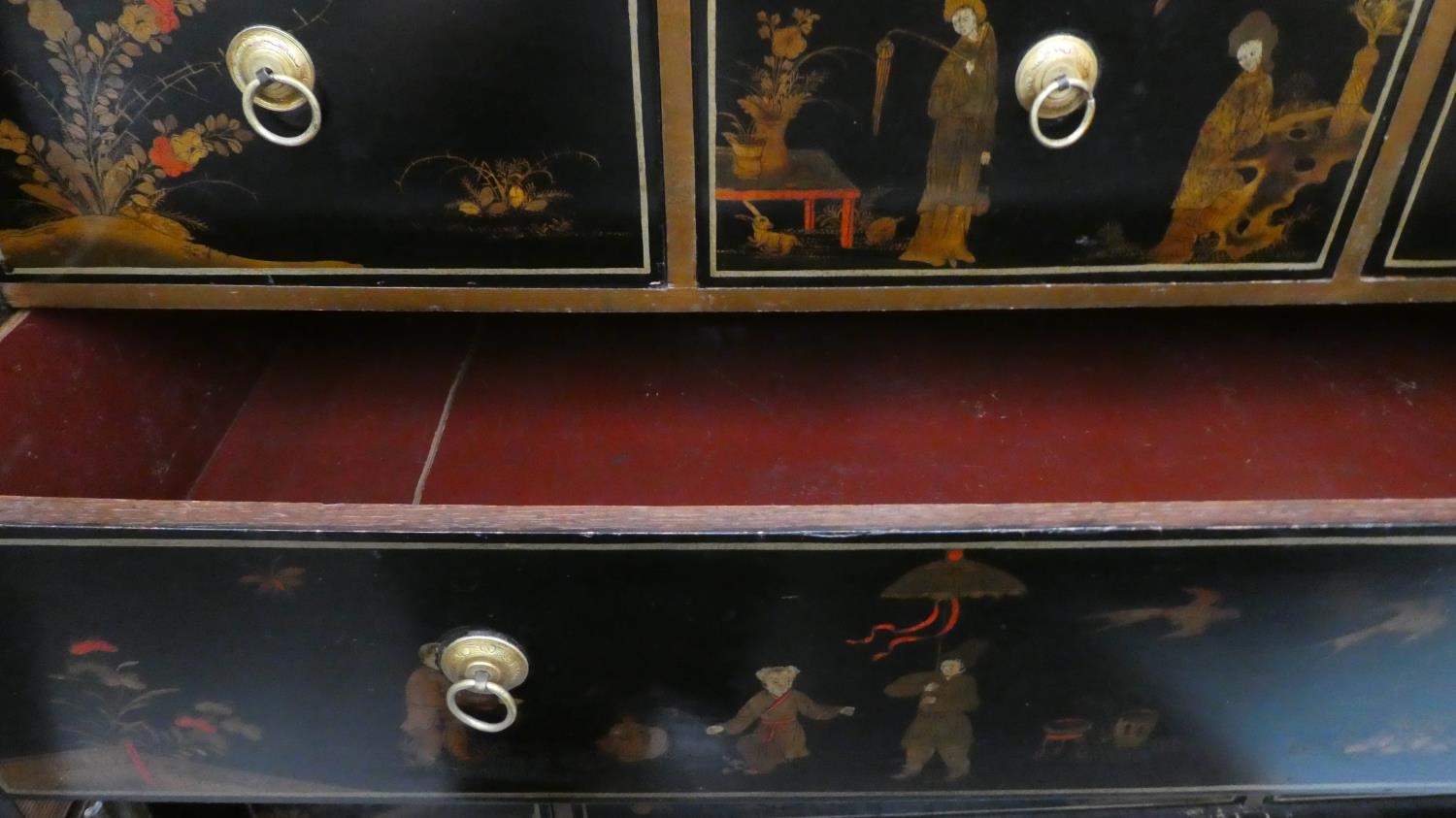 CABINET ON STAND, 103cm W x 163cm H x 56cm D George III and later black lacquered and gilt - Image 6 of 6