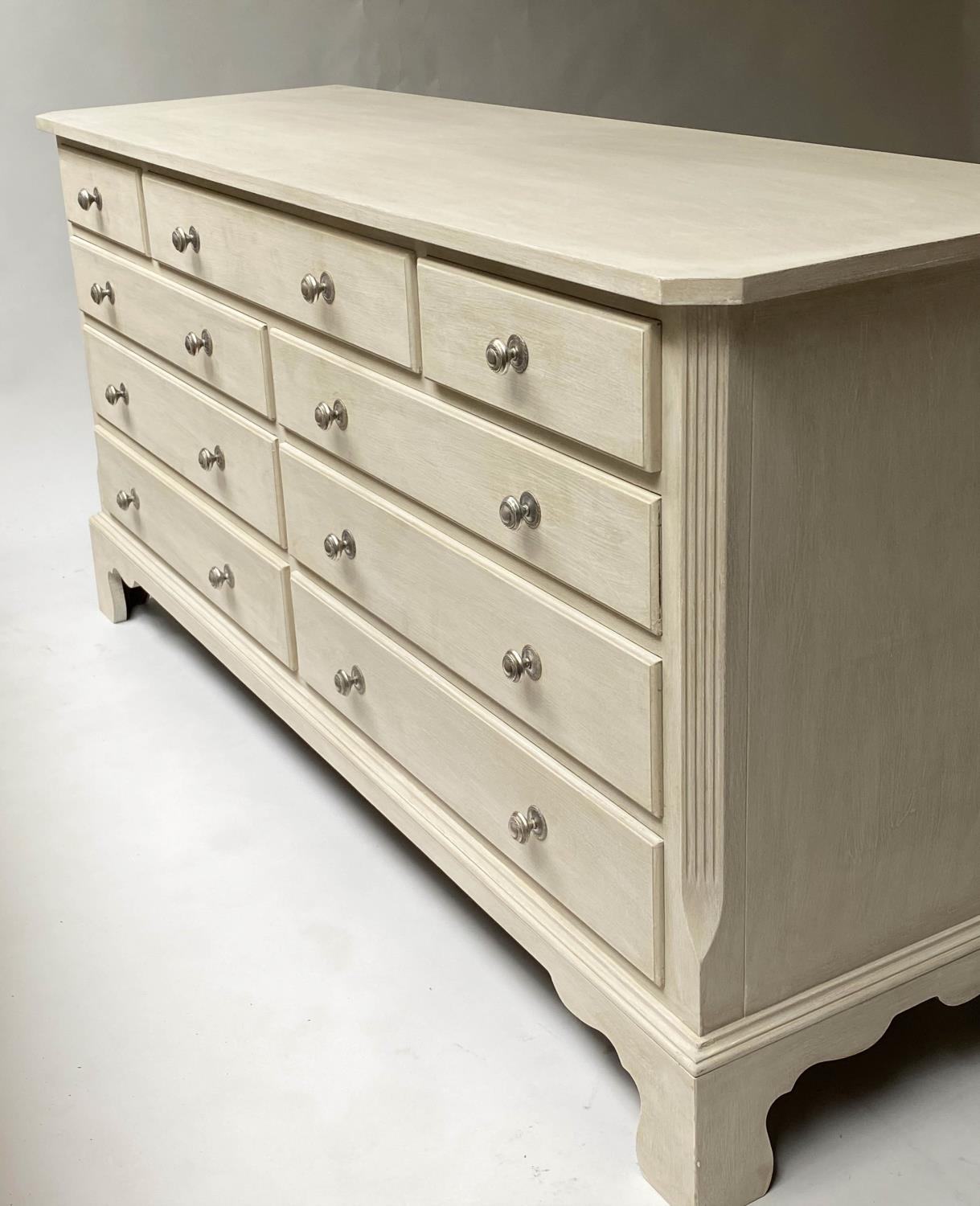 LOW CHEST, George III design grey painted with nine drawers, 153cm x 77cm H x 48cm. - Image 6 of 7
