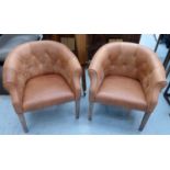 OKA KIRKWALL AGED TOBACCO LEATHER CLUB CHAIRS, a pair, 73cm W x 76cm H. (2)