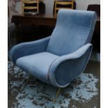 AFTER MARCO ZANUSO LADY STYLE ARMCHAIR, 90cm H, blue velvet.