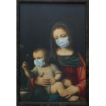 AFTER BERNARDINO LUINI, The Madonna of the Carnation 'with Masks', print, 80cm x 120cm, framed.