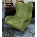 AFTER MARCO ZANUSO SENIOR STYLE ARMCHAIR, 100cm H, green velvet.