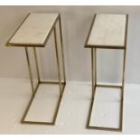 MARTINI TABLES, two, 49cm x 59cm x 22cm, 1960's French style, white marble insert top. (2)