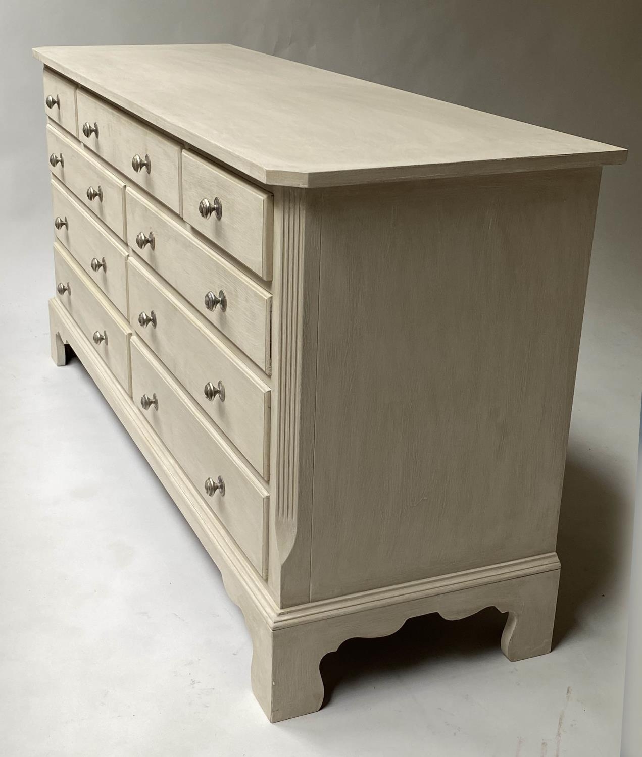 LOW CHEST, George III design grey painted with nine drawers, 153cm x 77cm H x 48cm. - Image 7 of 7
