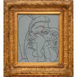 PABLO PICASSO 'Female Head with supporting Arms', 1962, linocut, French frame, 24cm x 20cm.