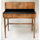 WRITING DESK, 91cm W x 102cm H x 55cm D, 1960's walnut with fall front, vinyl surface and two