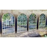 ARCHITECTURAL GARDEN MIRRORS, a set of four, 60cm x 36cm, aged metal frames. (4)