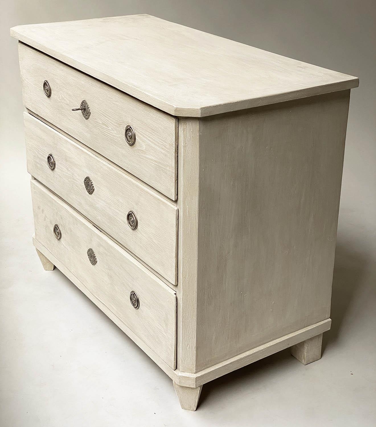 COMMODE, 19th century Gustavian style grey painted with three long drawers, 103cm x 86cm H x 52cm. - Image 3 of 8