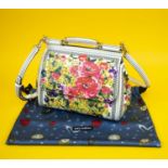 DOLCE AND GABBANA SICILY BAG, floral pattern with polka dot trims, top handle, removable shoulder