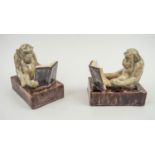 MONKEY BOOKENDS, a pair, early 20th century, Maurice Guiraud-Riveiere, glazed polychrome