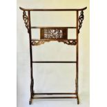 KIMONO STAND, 110cm W x 162cm H, Chinese style, stained and lacquered, with pierced and carved