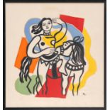 FERNAND LEGER 'Femme et Cheval', rare print on silk, initialled in the plate, 176/250, 85cm x