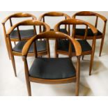 DINING ARMCHAIRS, a set of six, 1970's, fruitwood framed with rounded backs. (6)