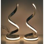 HELIX TABLE LAMPS, a pair, 45cm H, silvered finish. (2)