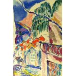 MANNER OF HENRY CHARLES MANGUIN (1874-1949) 'View in the South of France', lithograph, 76cm x