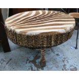 DRUM TABLE, 91cm x 55cm H, in zebra skin.