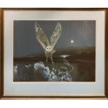 KEN LONGCAKE (20th century British) 'Owl Rising', oil on Bockingford paper, framed and glazed,