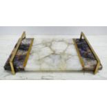 DRINKS TRAY, 1970's Italian style agate and gilt metal, 40cm x 27cm x 7cm.