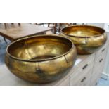 VESSELS, a pair, gilt metal, 52cm diam x 20cm H approx. (2)