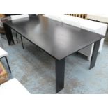 DINING TABLE, dark wooden with a rectangular top, 220cm L x 74cm H x 110cm D.