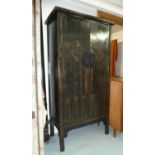 MARRIAGE CABINET, 101cm x 56cm x 197cm, Chinese export style, ebonised finish.