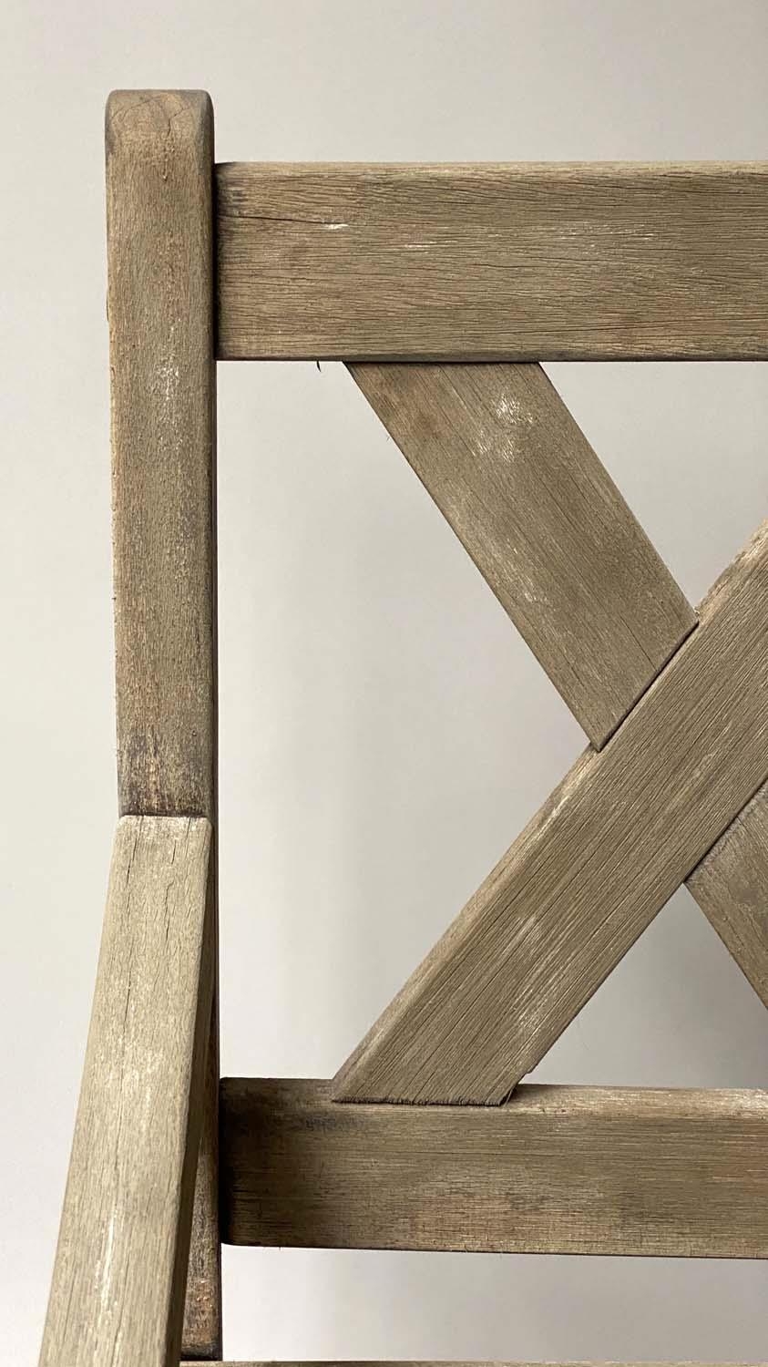LATTICE GARDEN BENCH, weathered teak and slatted with lattice back, 119cm W. - Image 5 of 5