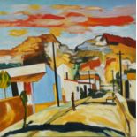 CONTEMPORARY SCHOOL, untitled Latin street scape, oil on canvas, 150cm x 150cm, indistinctly signed.