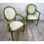 FAUTEUILS, a pair, circa 1980's American by Interior Crafts, Chicago. Carved faux bois painted