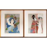 PAUL JACOULET (French) (1896-1960), pair of original, colour, woodblock prints, circa 1930's, hand
