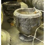 GARDEN URNS, a pair, 27cm H x 25cm, reconstituted stone. (2)